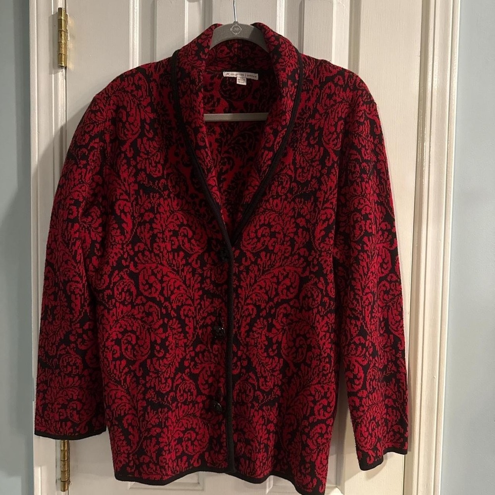 JM‎ Collection Red and Black Cardigan with cute buttons
